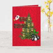 赤い芝生の鉢にクリスマスツリーカード カード (黄色い花)