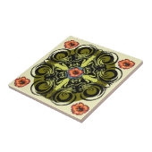 赤い花および黒いレトロのタイル タイル (側面)