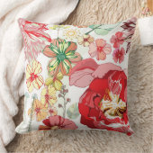 赤い花が付いているパターン クッション (ブランケット)