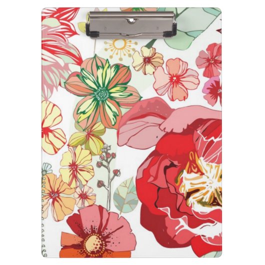 赤い花が付いているパターン クリップボード (正面)