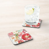 赤い花が付いているパターン コースター (右側)