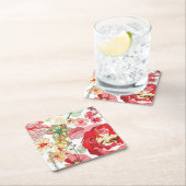 赤い花が付いているパターン スクエアペーパーコースター (インサイチュ)