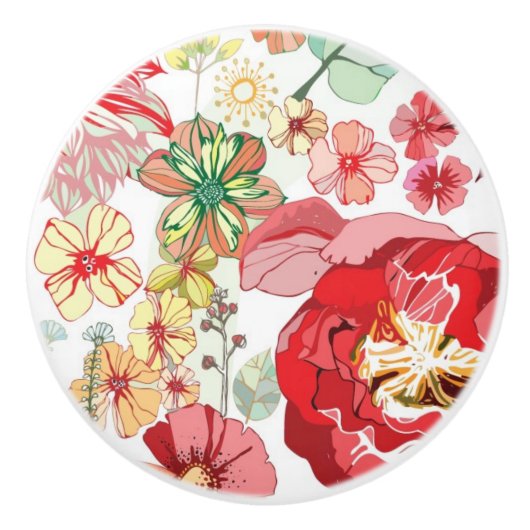 赤い花が付いているパターン セラミックノブ (正面)