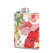 赤い花が付いているパターン フラスク (左)