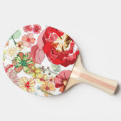 赤い花が付いているパターン 卓球ラケット (横)