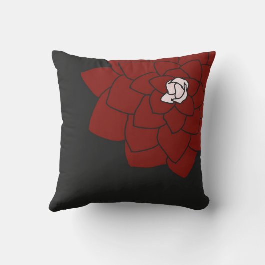 赤い花が付いている暗い木炭装飾用クッション クッション (裏面)
