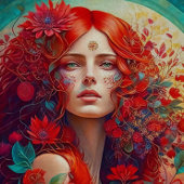 赤い花が切り離される女性 薄葉紙