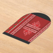 赤い花とつる植物の十字縫い模様 アクリル招待状 (レイダウン)