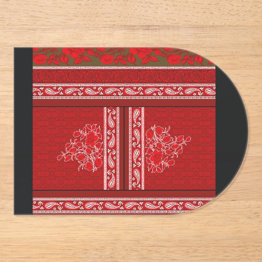 赤い花とつる植物の十字縫い模様 アクリル招待状 (正面)