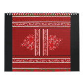 赤い花とつる植物の十字縫い模様 カレンダー (カバー)