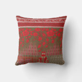 赤い花とつる植物の十字縫い模様 クッション (裏面)