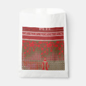 赤い花とつる植物の十字縫い模様 フェイバーバッグ (正面)