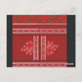 赤い花とつる植物の十字縫い模様 ポストカード (裏面)