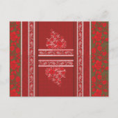 赤い花とつる植物の十字縫い模様 ポストカード (正面)