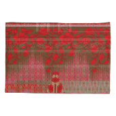 赤い花とつる植物の十字縫い模様 枕カバー (裏面)