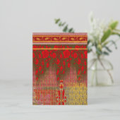 赤い花とつる植物の十字縫い模様 箔シーズンポストカード (立ち正面)