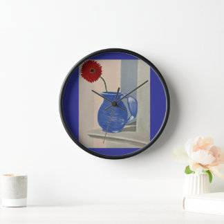 赤い花とオウム時計 壁時計