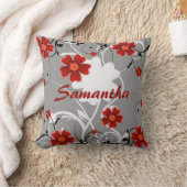 赤い花とシルエット クッション (ブランケット)