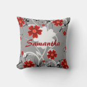 赤い花とシルエット クッション (正面)