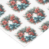赤い花とヒイラギ模様の松リース ミディアムテーブルランナー (コーナー)