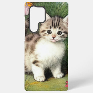 赤い花とビンテージ風の猫のイラスト SAMSUNG GALAXY S22 ULTRAケース
