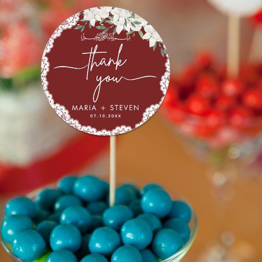 赤い花とレースのムスリム結婚ズ ラウンドシール