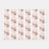 赤い花と写真を持つクリスマスリース ラッピングペーパーシート (正面3)