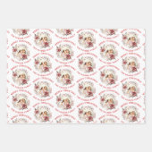 赤い花と写真を持つクリスマスリース ラッピングペーパーシート (正面2)