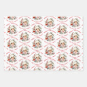 赤い花と写真を持つクリスマスリース ラッピングペーパーシート (正面)