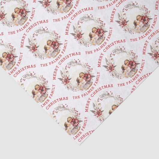 赤い花と写真を持つクリスマスリース 薄葉紙 (詳細)