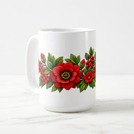 赤い花と実のホリデーフォックスエンブroidery コーヒーマグカップ