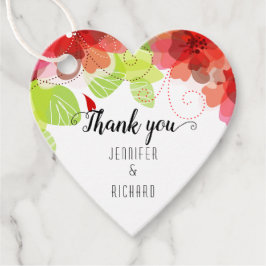 赤い花と書道結婚の感謝 フェイバータグ