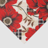 赤い花と格子柄 薄葉紙 (詳細)
