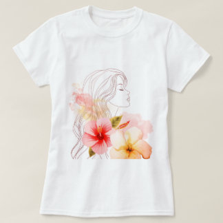 赤い花と目を閉じた少女 Tシャツ
