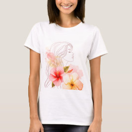 赤い花と目を閉じた少女 Tシャツ