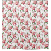 赤い花と緑の果実葉 シャワーカーテン (正面)