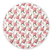 赤い花と緑の果実葉 セラミックノブ (正面)