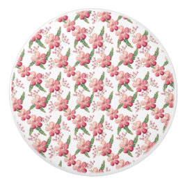 赤い花と緑の果実葉 セラミックノブ