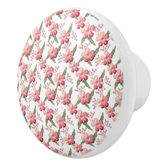 赤い花と緑の果実葉 セラミックノブ (右)