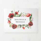 赤い花と緑の葉が一つになったクリスチャン結婚式 三つ折り招待状 (カバー)