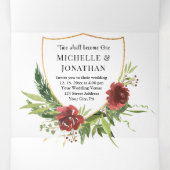 赤い花と緑の葉が一つになったクリスチャン結婚式 三つ折り招待状 (内部中)