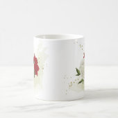 赤い花と緑の葉の白い花 コーヒーマグカップ (中央)