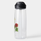 赤い花と緑の葉名前をカスタムする ウォーターボトル (背面)