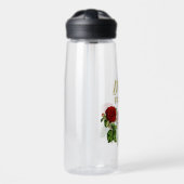 赤い花と緑の葉名前をカスタムする ウォーターボトル (正面)