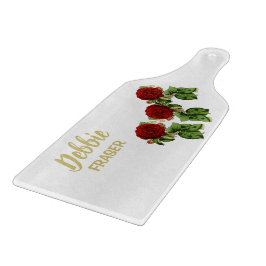 赤い花と緑の葉名前をカスタムする カッティングボード