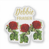 赤い花と緑の葉名前をカスタムする シール (正面)