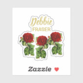 赤い花と緑の葉名前をカスタムする シール (シート)