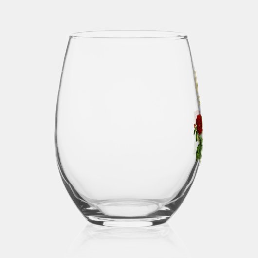 赤い花と緑の葉名前をカスタムする ステムなしワイングラス (右)