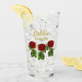 赤い花と緑の葉名前をカスタムする タンブラーグラス