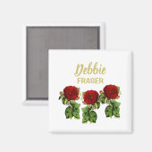 赤い花と緑の葉名前をカスタムする マグネット (正面/裏面)